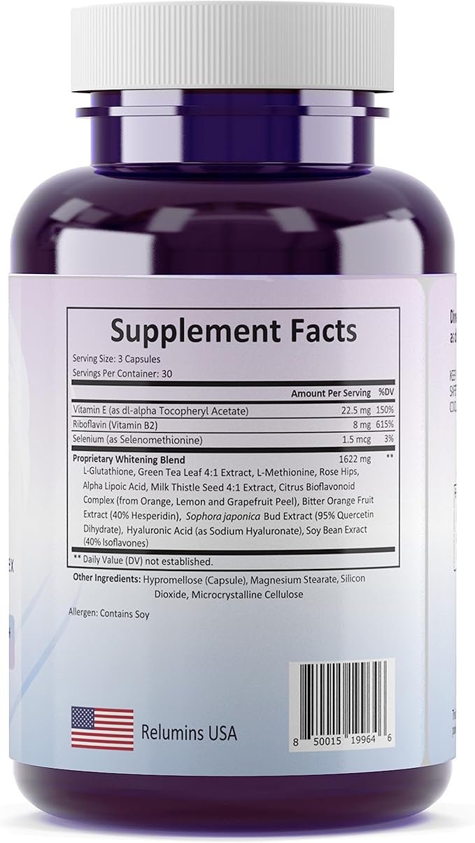 Relumins 1650mg Reduced Glutathione Complex 90 Veggie 1 Bottle