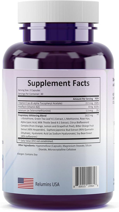 Relumins 1650mg Reduced Glutathione Complex 90 Veggie 1 Bottle