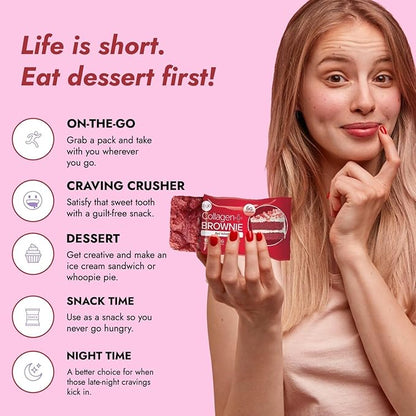 321glo Collagen Protein Brownie | Gluten Free, Low Sugar | Keto Snack for Women, Men, & Kids | 16g Protein, 6g Collagen | 12 Pack (12 Pack, Red Velvet)