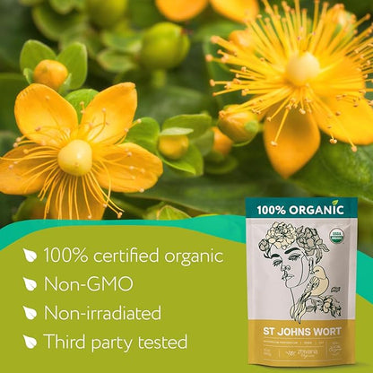 Super Value Pack 5 LB - Organic St Johns Wort Tea - Stress Relief - Nervous System Support