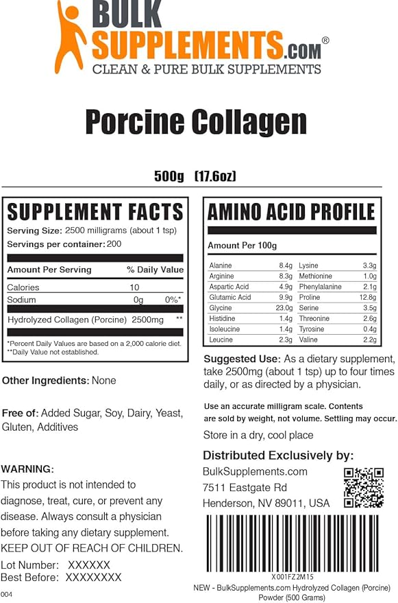 BulkSupplements.com Porcine Collagen Powder 2500mg per 500g (1.1 (1.1 lbs)