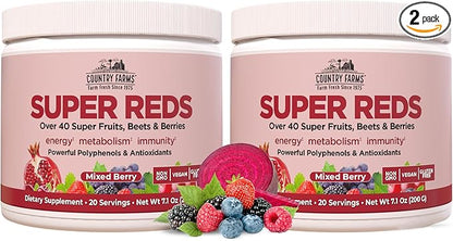 COUNTRY FARMS Super Reds, Energizing Polyphenol Superfood, Over 40 Super Fruits and Berries, Powerful Antioxidants and Polyphenols, Supports Energy, Supports Circulation, 40 Servings, Mixed Berry
