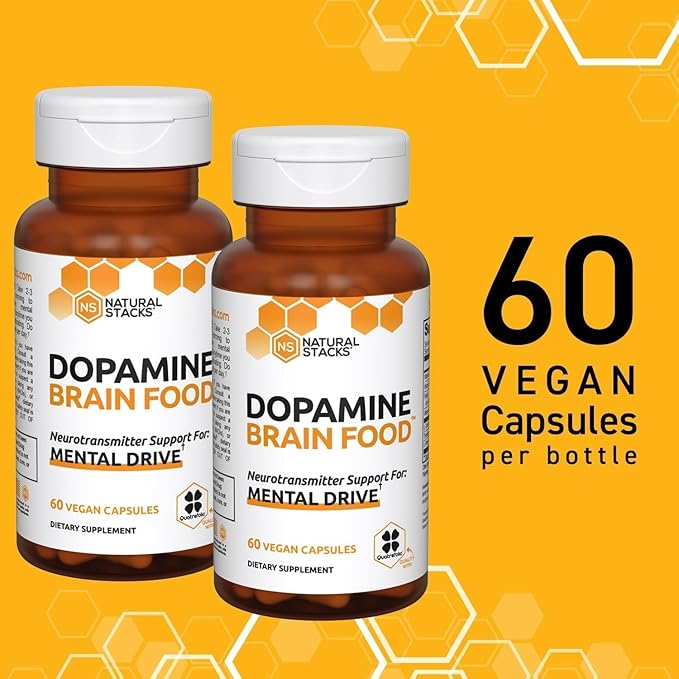 NATURAL STACKS Dopamine Brain Food - 650mg L-Tyrosine Supplement - Dopamine Supplement for Focus & Mental Drive - Supports Mental Energy - Neurotransmitter Support with B Vitamins - 120 Capsules
