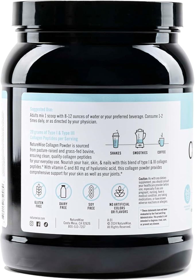 NatureWise Collagen Peptides Powder with Hyaluronic 30 Servings