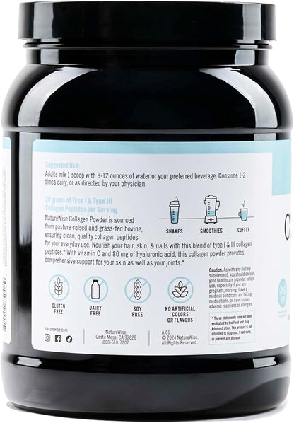 NatureWise Collagen Peptides Powder with Hyaluronic 30 Servings