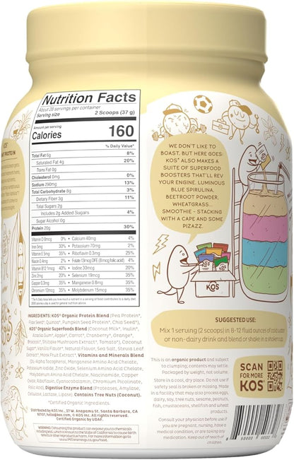 KOS Vegan Protein Powder Erythritol Free, 28 Servings