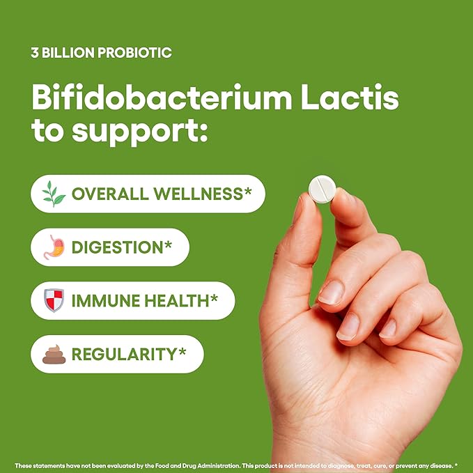 Bifidobacterium Lactis Probiotic Supplement 240 Tablets 3 Billion CFU Probiotics for Men & Women Supports Intestinal Digestive & Gut Health Made in The USA (240, Bifidobacterium Lactis)