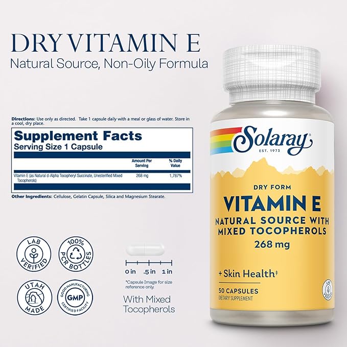 SOLARAY Vitamin E 400 IU (268mg), 60-Day Guarantee, 50 Servings, 50 Capsules