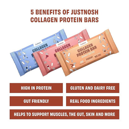 JustNosh Collagen Protein Bars, 10g Collagen, 15g Protein, Gluten Free, Dairy Free, FODMAP Friendly, Seed Oil Free Certified, Clean Ingredients | Variety Pack (12 Pack)