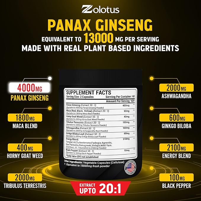 Premium Panax Ginseng 14 in 1, 13X Potency, 120 Capsules