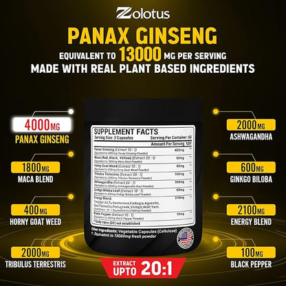 Premium Panax Ginseng 14 in 1, 13X Potency, 120 Capsules