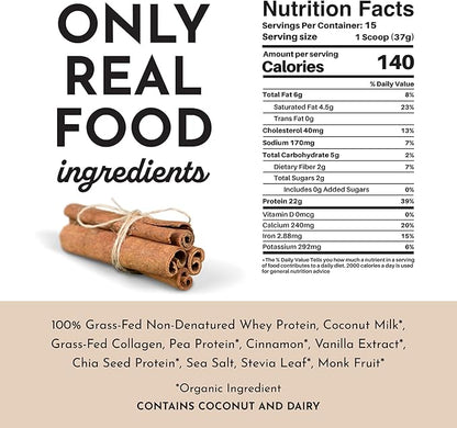 JUST INGREDIENTS Snickerdoodle Protein Powder | 15 Servings | 100% Grass-Fed Whey | Non-GMO, Gluten-Free, No Artificial Flavors