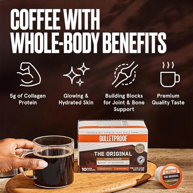 Bulletproof The Original + Collagen Single-Serve Coffee Pods, 10 Count, 100% Arabica Coffee Sourced from Central and South America