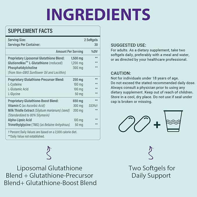 2400 MG Complex Liposomal Glutathione Softgels 1500 MG, 60 Softgels