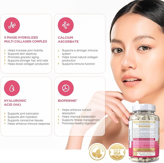Premium Collagen Pills for Women 120 Capsules, 2100 mg