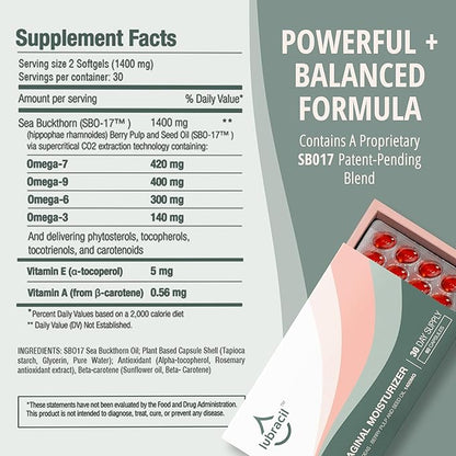Lubracil Daily Vaginal Moisturizer for Feminine Care - Helping with Vaginal Atrophy, Dryness and Itchiness with Sea Buckthorn Oil, Omegas 6, 7, & 9, Vitamins A & E, 60 Wet Pills 2 Pack