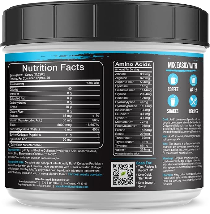 Intentionally Bare Collagen Powder Unflavored 10g Protein 40 Servings