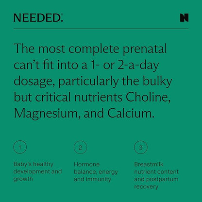Needed. Multivitamin with Choline Capsules for Prenatal, Pregnancy, Breastfeeding, Postpartum | Expertly-Formulated & Third-Party Tested| 30-Day Supply