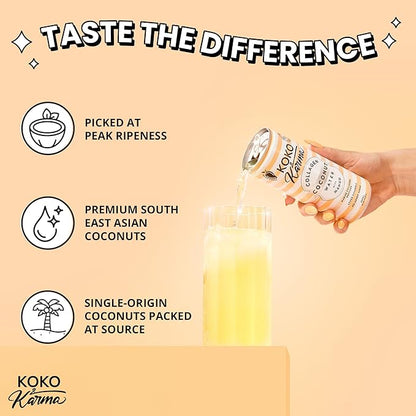 Koko & Karma – Pure Coconut Water with Marine Collagen Peptides & Mango Refreshing Taste with No Added Sugar or Preservatives – 12 Pack – 16.9 Ounce Cans