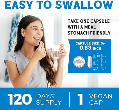 Magnesium Complex 500mg, 6 in 1 Chelated Magnesium Glycinate, Citrate, Aspartate, Gluconate, Carbonate & Lactate, Max Absorption Supplement for Sleep, Calm & Muscle, 120 Vegan Caps, No Magnesium Oxide
