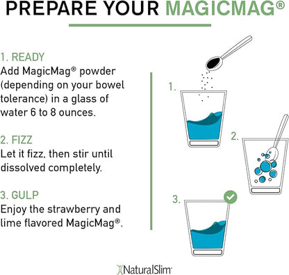 NaturalSlim Magicmag Pure Magnesium Citrate Powder – Stress, Constipation, Muscle, and Heart Support | Natural Strawberry & Lime Flavored Magnesium Supplement - 8oz Drink Mix (3 Pack)