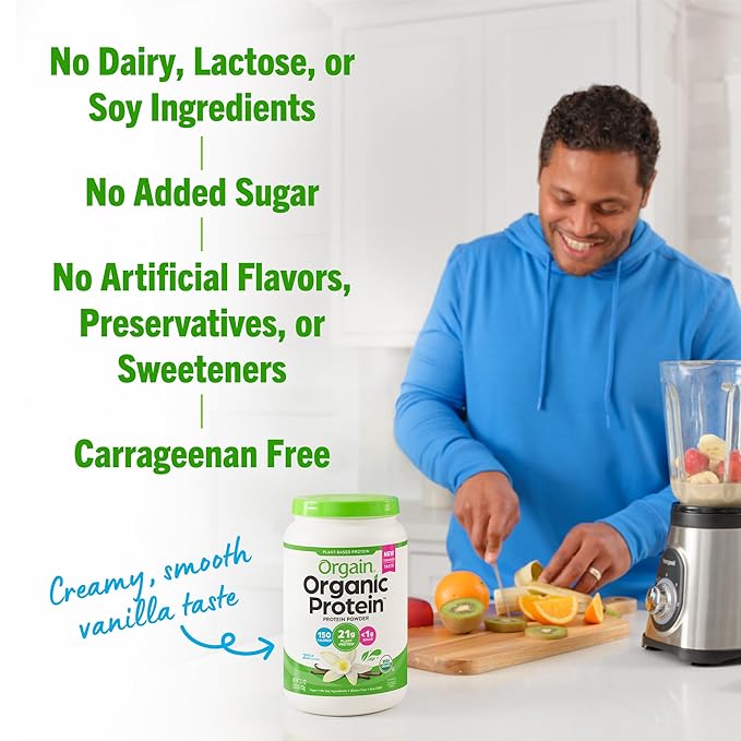 Orgain Organic Vegan Protein Powder, Vanilla Bean 21g Plant 6g Prebiotic 2.03 lb