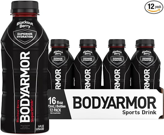 BODYARMOR Sports Drink Sports Beverage, Blackout Berry, Coconut Water Hydration, Natural Flavors With Vitamins, Potassium-Packed Electrolytes, Perfect For Athletes, 16 Fl Oz (Pack of 12)