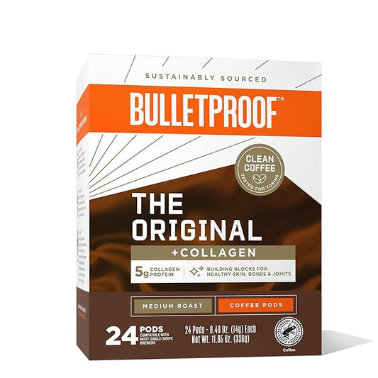 Bulletproof The Original + Collagen Single-Serve Coffee Pods, 24 Count, 100% Arabica Coffee Sourced from Central and South America with Collagen