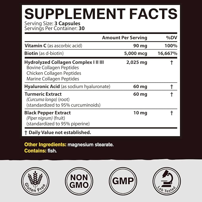 Collagen Peptides Complex, Type I, II, 2025 MG, 90 Caps
