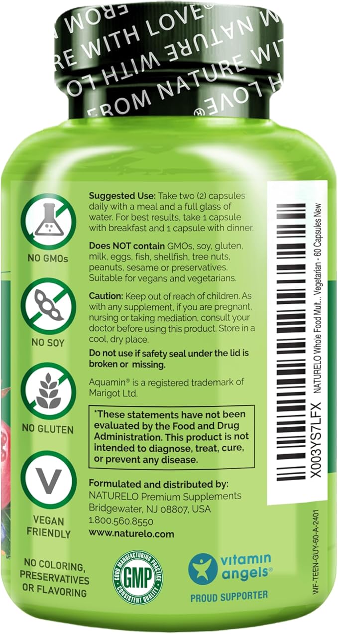 NATURELO Whole Food Multivitamin for Teenage Boys 60 Capsules