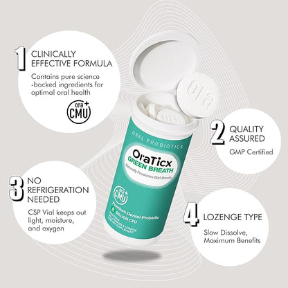 Oral Probiotics Green Breath, Freshen Bad Breath, Dental Probiotic Supplement for Oral Health, 8 Billion CFU, Mint Flavor 30 Lozenges 2-Pack