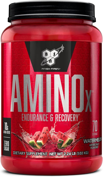 BSN Amino X Muscle Recovery & Endurance Powder with BCAAs, Intra Workout Support, 10 Grams of Amino Acids, Keto Friendly, Caffeine Free, Flavor: Watermelon, 70 Servings (Packaging May Vary)