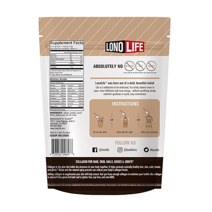 LonoLife - Mocha Collagen Peptides 10g Protein, 8-Ounce Bulk