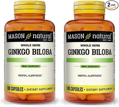 Mason Vitamins Ginkgo Biloba 500 mg 180 Gelatin 2 Bottles 360 Capsules
