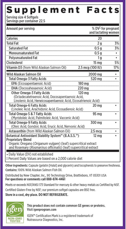 New Chapter Wholemega for Moms Fish Omega-3 + D3 for 90 ct, 500mg Softgels