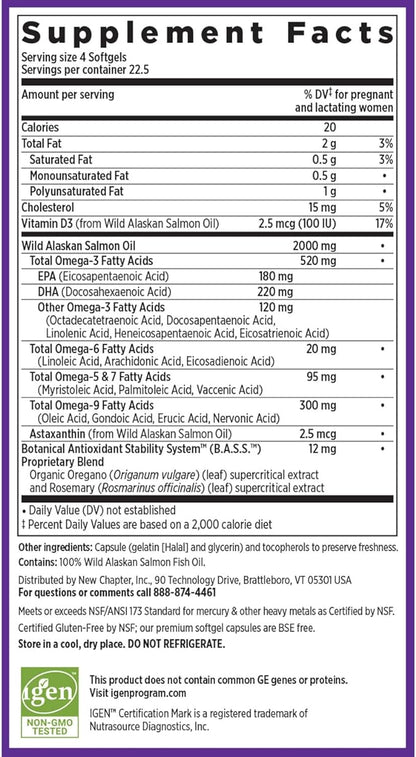 New Chapter Wholemega for Moms Fish Omega-3 + D3 for 90 ct, 500mg Softgels