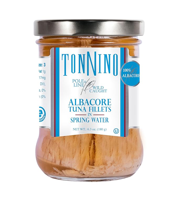 Tonnino Albacore Tuna in Water 6.3 oz - Premium 6-Pack Omega-3 Rich, High Protein, Gluten-Free, Ready-to-Eat Tuna Packets for Tuna Salad, Tuna Fish Alternative to Salmon, Kosher, Pole & Line Caught