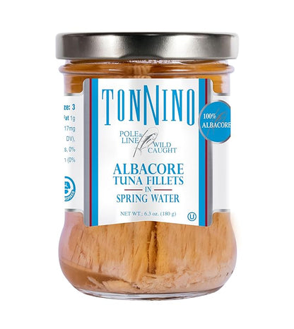 Tonnino Albacore Tuna in Water 6.3 oz - Premium 6-Pack Omega-3 Rich, High Protein, Gluten-Free, Ready-to-Eat Tuna Packets for Tuna Salad, Tuna Fish Alternative to Salmon, Kosher, Pole & Line Caught