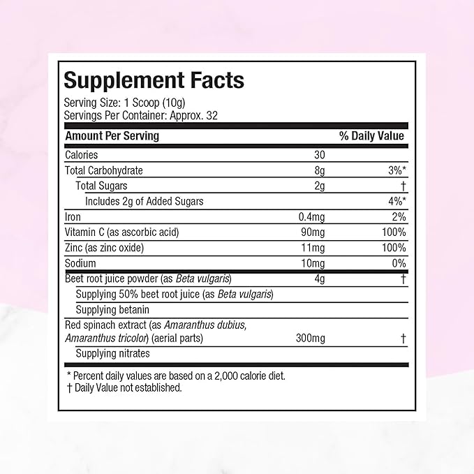 Purely Inspired Healthy Beets Superfood Powder, Unflavored - Super Beet Root Powder with Red Spinach Extract, Vitamin C & Zinc for Immune Support - Supports Nitric Oxide Production for Men & Women