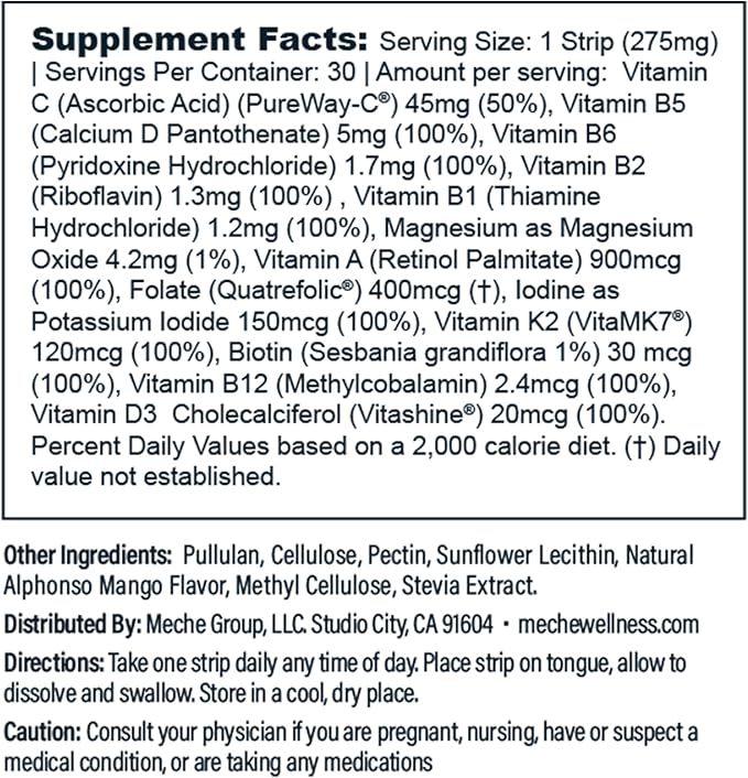 Multivitamin Rapid Release Strips B6, B12, B12, Magnesium, (30 ct)