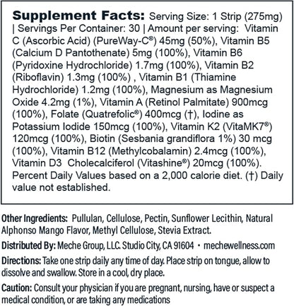 Multivitamin Rapid Release Strips B6, B12, B12, Magnesium, (30 ct)