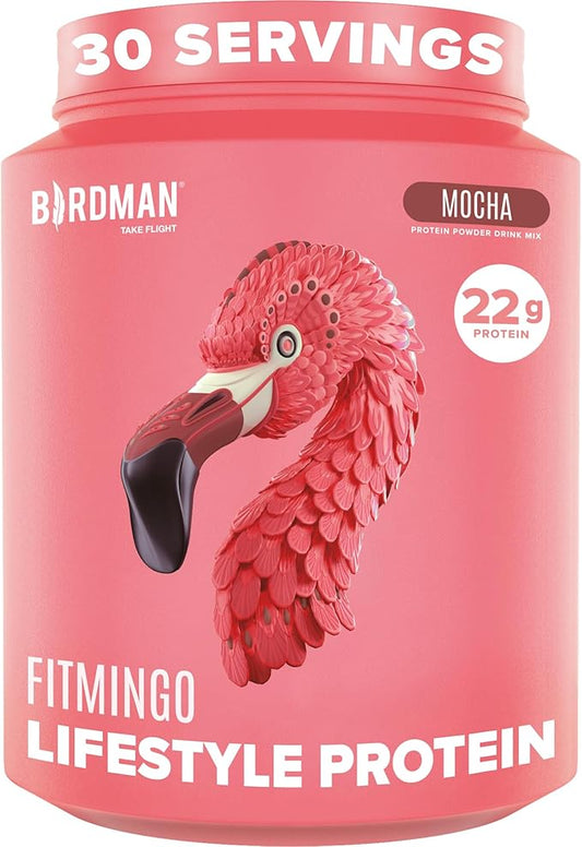 BIRDMAN Fitmingo Vegan Protein Powder with Inositol, Collagen Boosters, Hyaluronic Acid and Vitamins | Low Carb, Dairy Free, Low Calorie | 22g Plant Based Mocha Protein Powder with Myo-Inositol