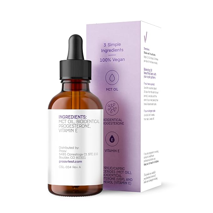 Proov Balancing Oil for Face and Body with 2500 mg bio-identical USP Natural Progesterone, MCT Oil and Vitamin E Oil l Vegan Moisturzing Skincare For Women | 1 Fluid oz/30mL