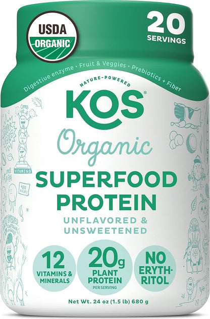 KOS Vegan Protein Powder, Unflavored & Unsweetened 20 Servings