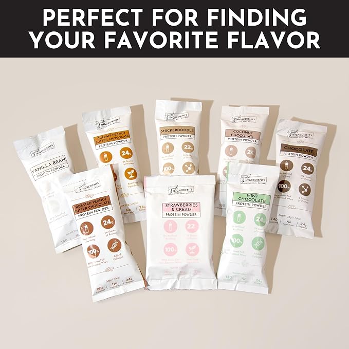 JUST Ingredients Variety Pack Protein Powder | 12 Servings | 100% Grass-Fed Whey | Non-GMO, Gluten-Free, No Artificial Flavors