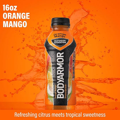 BODYARMOR Sports Drink Sports Beverage, Orange Mango, Coconut Water Hydration, Natural Flavors With Vitamins, Potassium-Packed Electrolytes, Perfect For Athletes, 16 Fl Oz (Pack of 12)