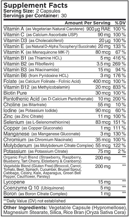 Fortitude Complete Multivitamin Support for Men 20 Organic 24 Essential (1 Bottle, 30 Capsules)