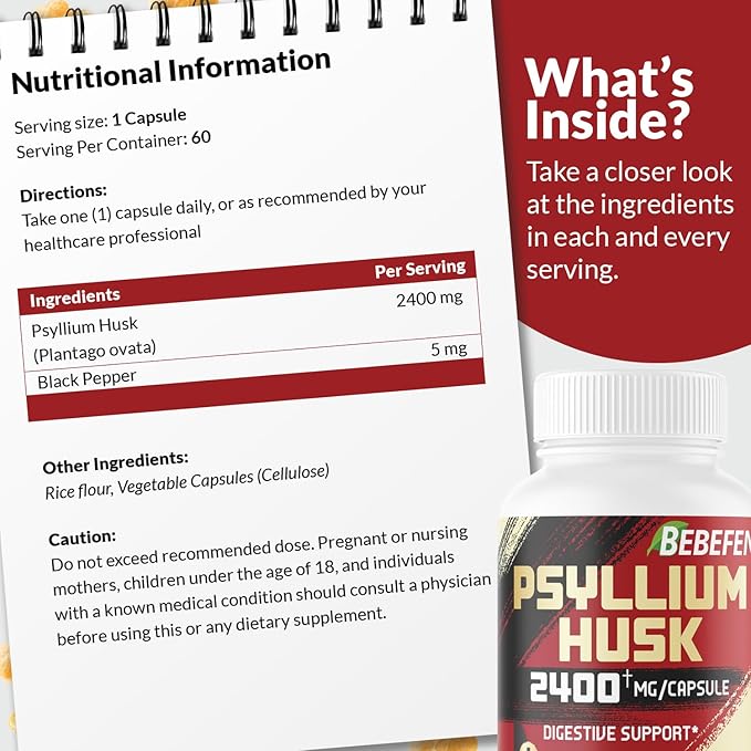 BEBEFEN Psyllium Husk Capsules 2400mg 2 Month