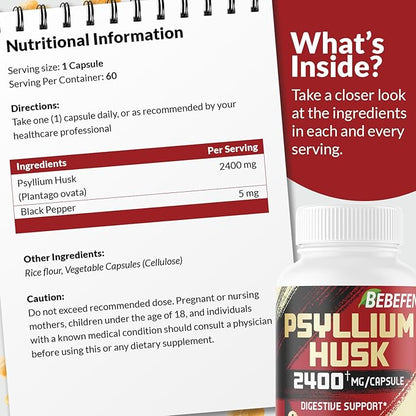 BEBEFEN Psyllium Husk Capsules 2400mg 2 Month
