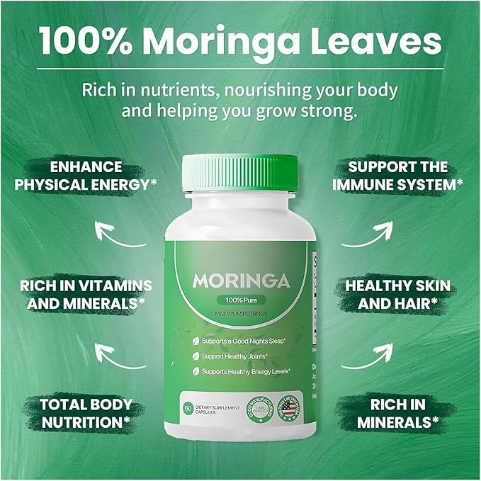 Pure Moringa Powder Capsules - 800mg, Antioxidant Superfood for Energy, Skin Health & Gut Support - Rich in Essential Vitamins & Amino Acids - Natural, Non-GMO, 60 Capsules (2)